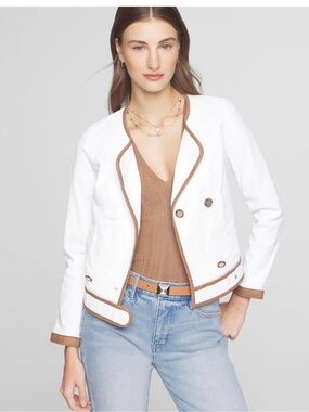 White House Black Market White Blazer with Brown Trim
